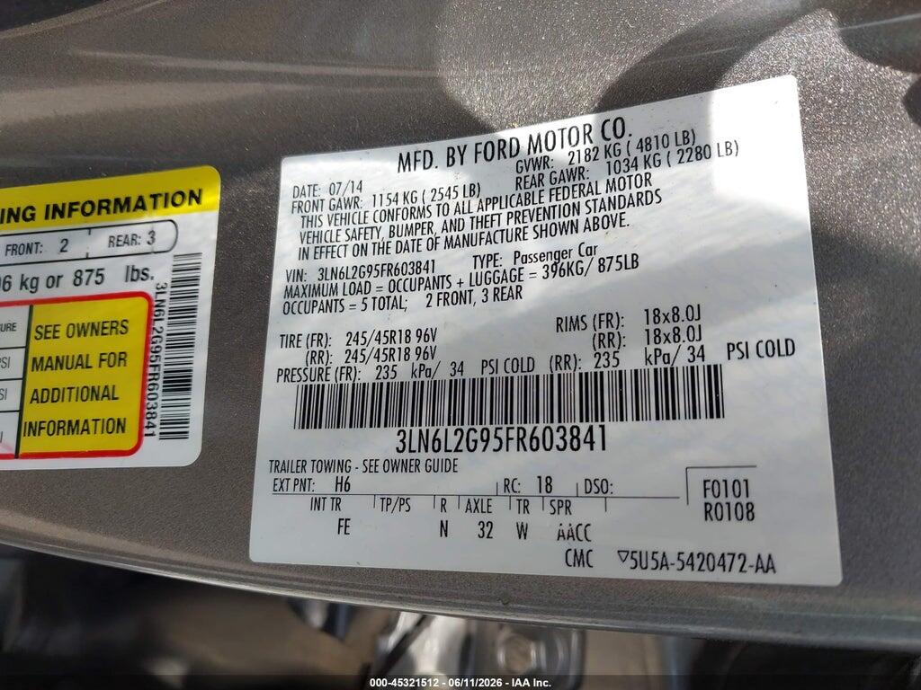 3LN6L2G95FR603841 2015 LINCOLN MKZ photo no. 9