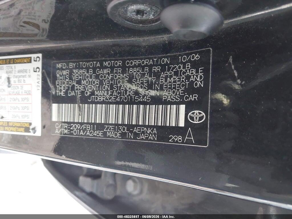 JTDBR32E470115445 2007 TOYOTA COROLLA photo no. 9