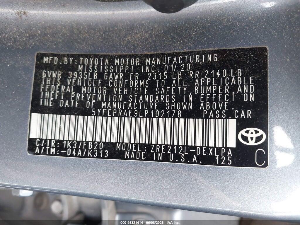 5YFEPRAE9LP102178 2020 TOYOTA COROLLA photo no. 9