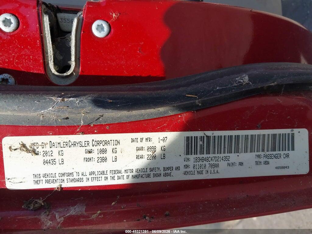 1B3HB48C47D214352 2007 DODGE CALIBER photo no. 9