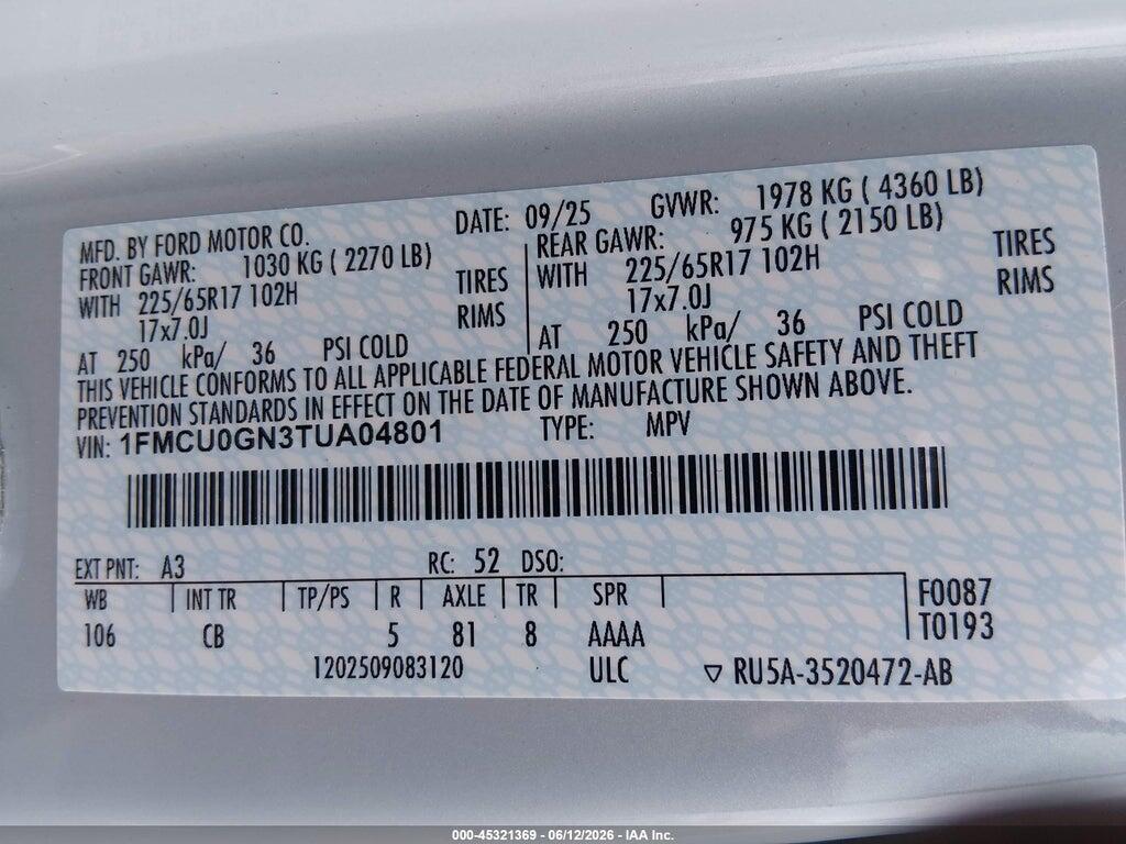 1FMCU0GN3TUA04801 2026 FORD ESCAPE photo no. 9