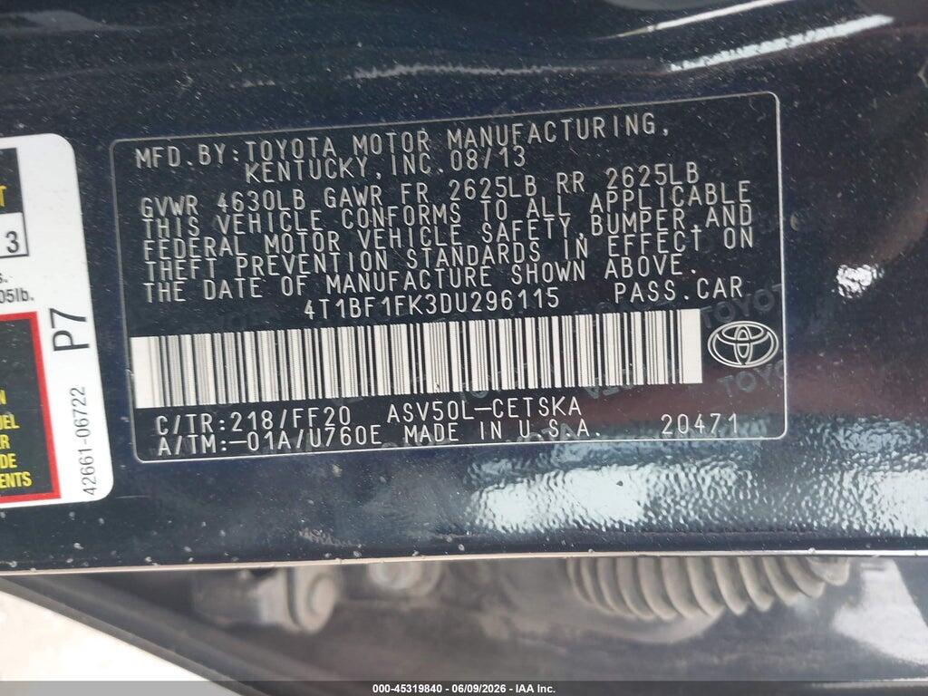 4T1BF1FK3DU296115 2013 TOYOTA CAMRY photo no. 9