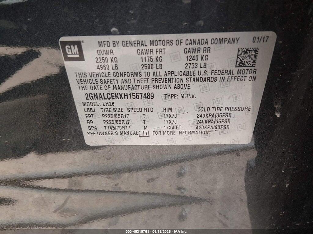 2GNALCEKXH1567489 2017 CHEVROLET EQUINOX photo no. 9