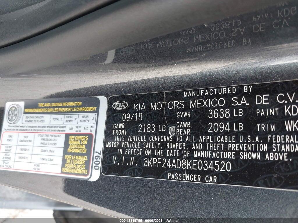 3KPF24AD8KE034520 2019 KIA FORTE photo no. 9