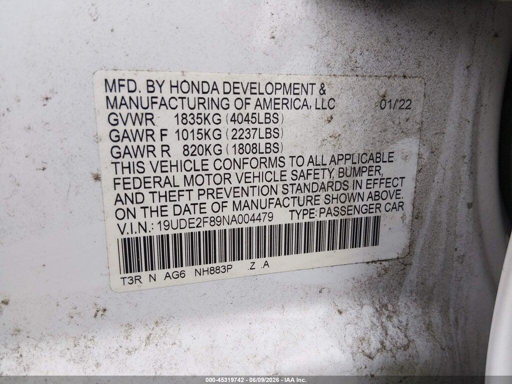 19UDE2F89NA004479 2022 ACURA ILX photo no. 9