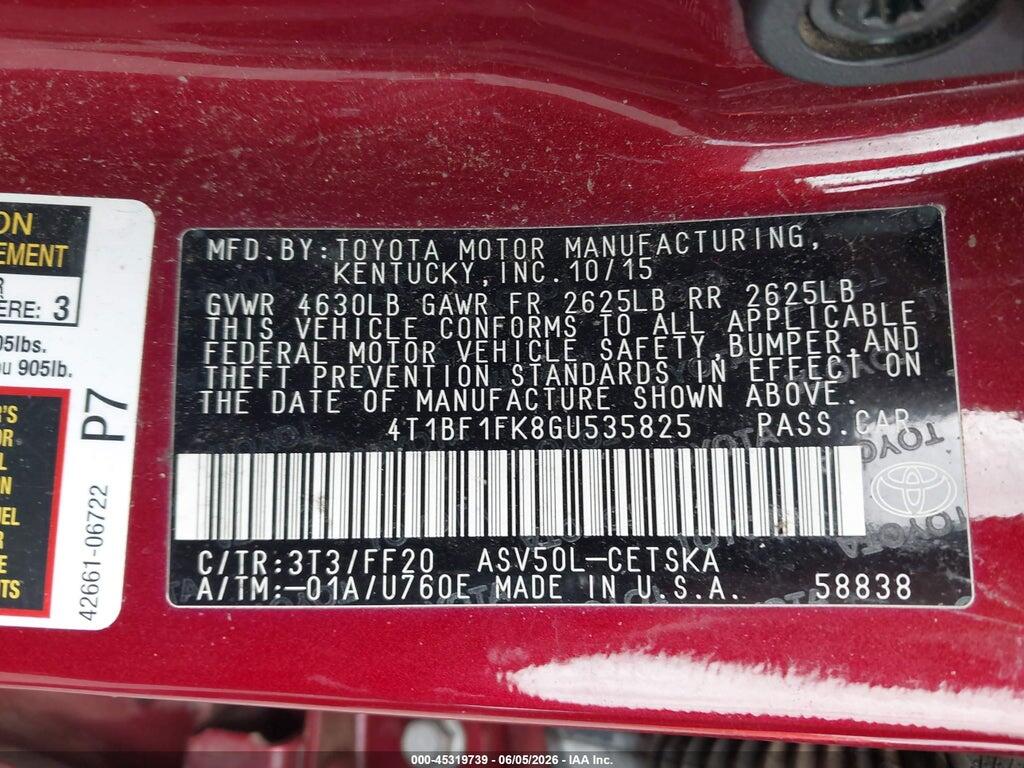 4T1BF1FK8GU535825 2016 TOYOTA CAMRY photo no. 9