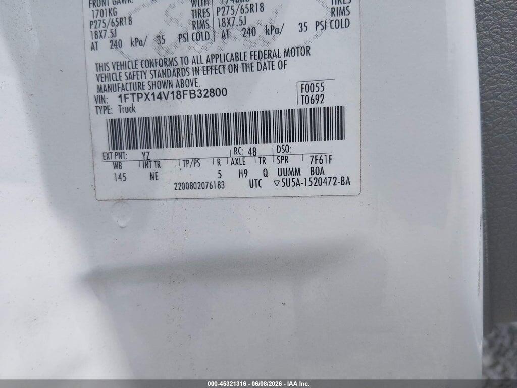 1FTPX14V18FB32800 2008 FORD F-150 photo no. 9