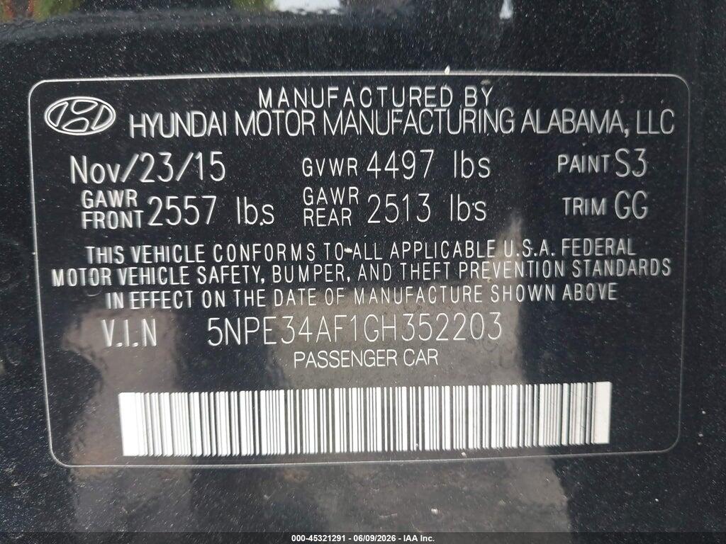 5NPE34AF1GH352203 2016 HYUNDAI SONATA photo no. 9