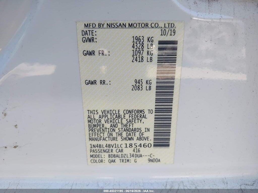 1N4BL4BV1LC185460 2020 NISSAN ALTIMA photo no. 9