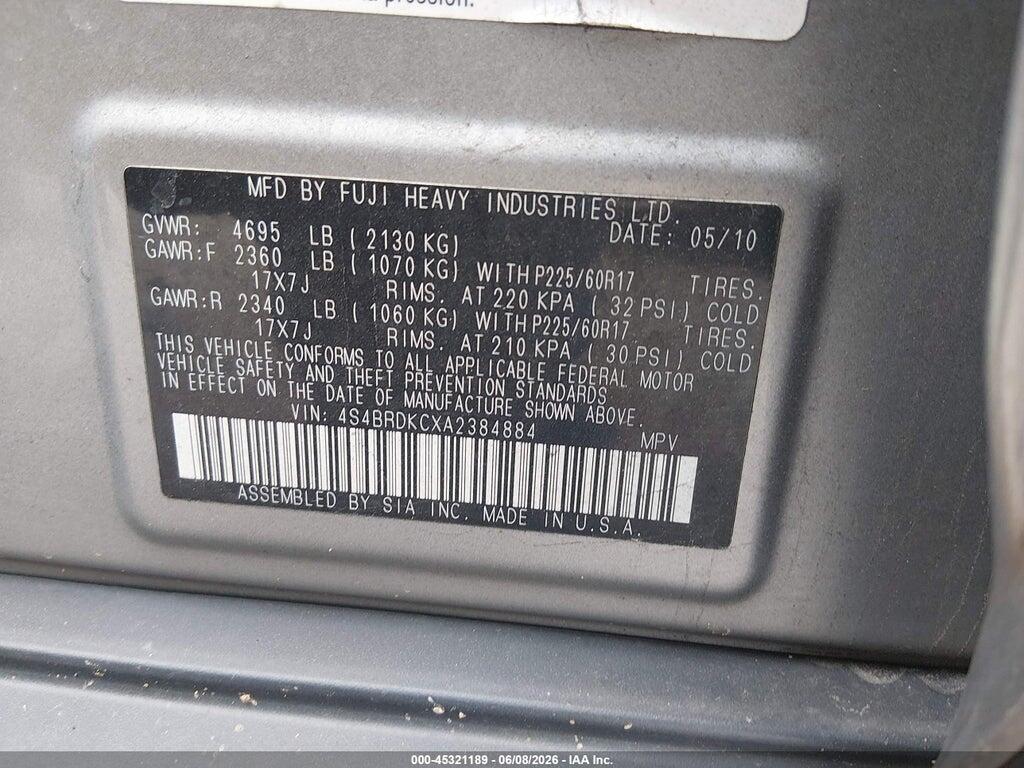 4S4BRDKCXA2384884 2010 SUBARU OUTBACK photo no. 9