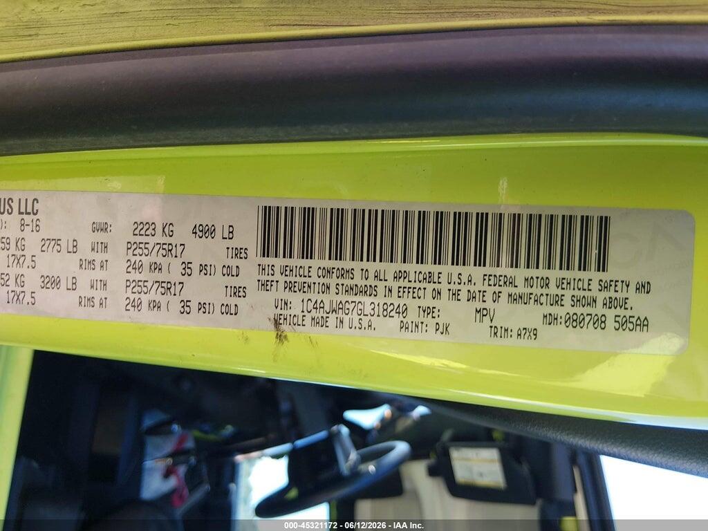 1C4AJWAG7GL318240 2016 JEEP WRANGLER photo no. 9