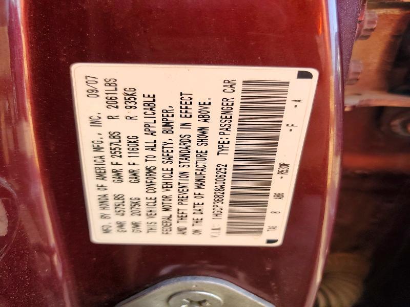 1HGCP36828A006252 2008 HONDA ACCORD photo no. 12