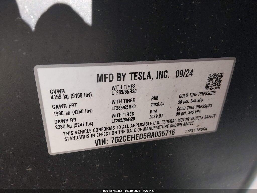 7G2CEHED5RA035716 2024 TESLA CYBERTRUCK photo no. 9