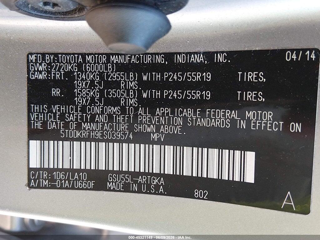 5TDDKRFH9ES039574 2014 TOYOTA HIGHLANDER photo no. 9