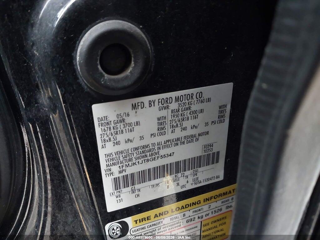 1FMJK1JT8GEF55347 2016 FORD EXPEDITION EL photo no. 9