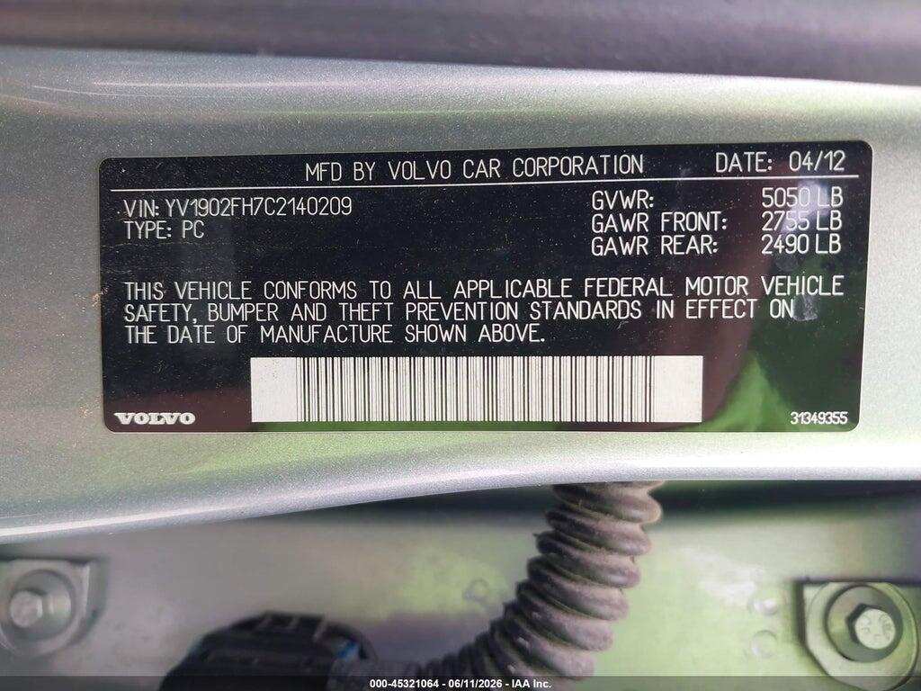 YV1902FH7C2140209 2012 VOLVO S60 photo no. 9