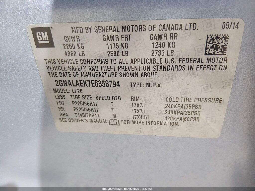 2GNALAEK7E6358794 2014 CHEVROLET EQUINOX photo no. 9