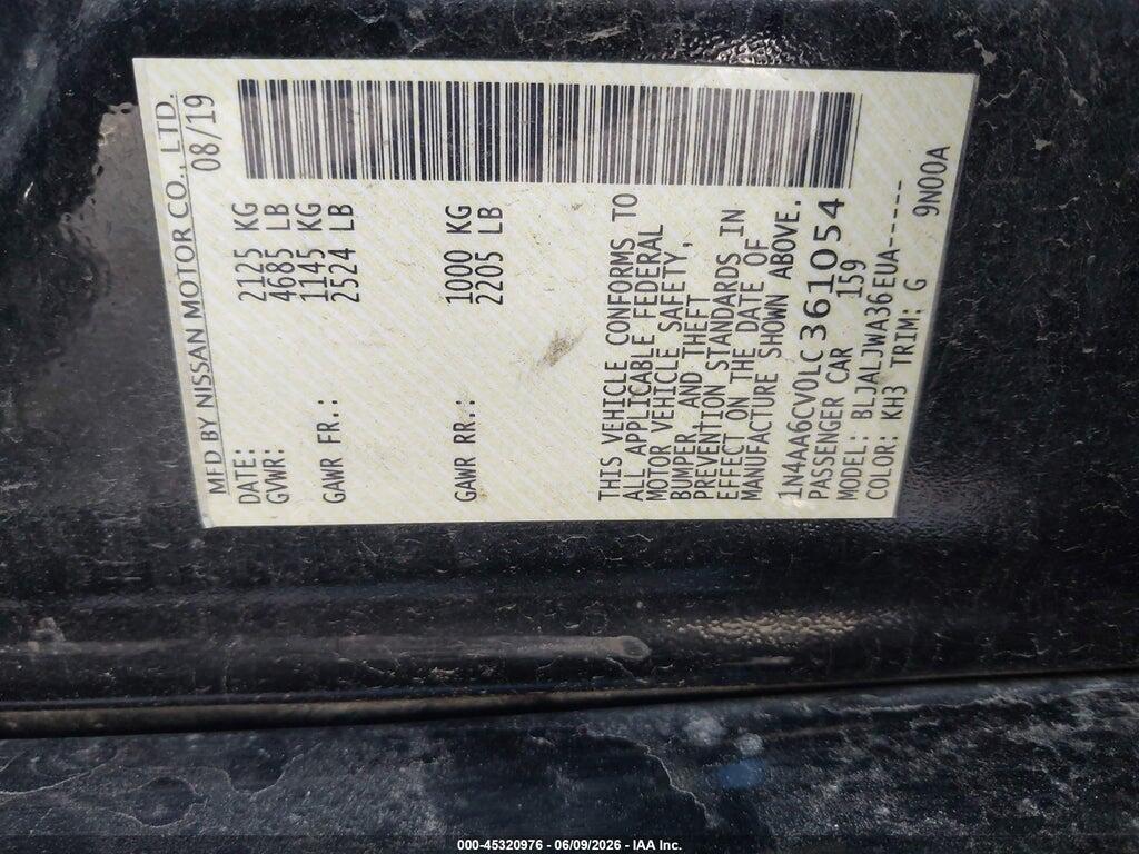 1N4AA6CV0LC361054 2020 NISSAN MAXIMA photo no. 9