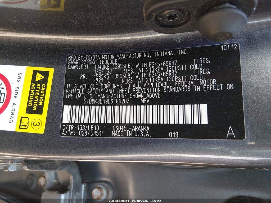 5TDBK3EH9DS186207 2013 TOYOTA HIGHLANDER photo no. 9
