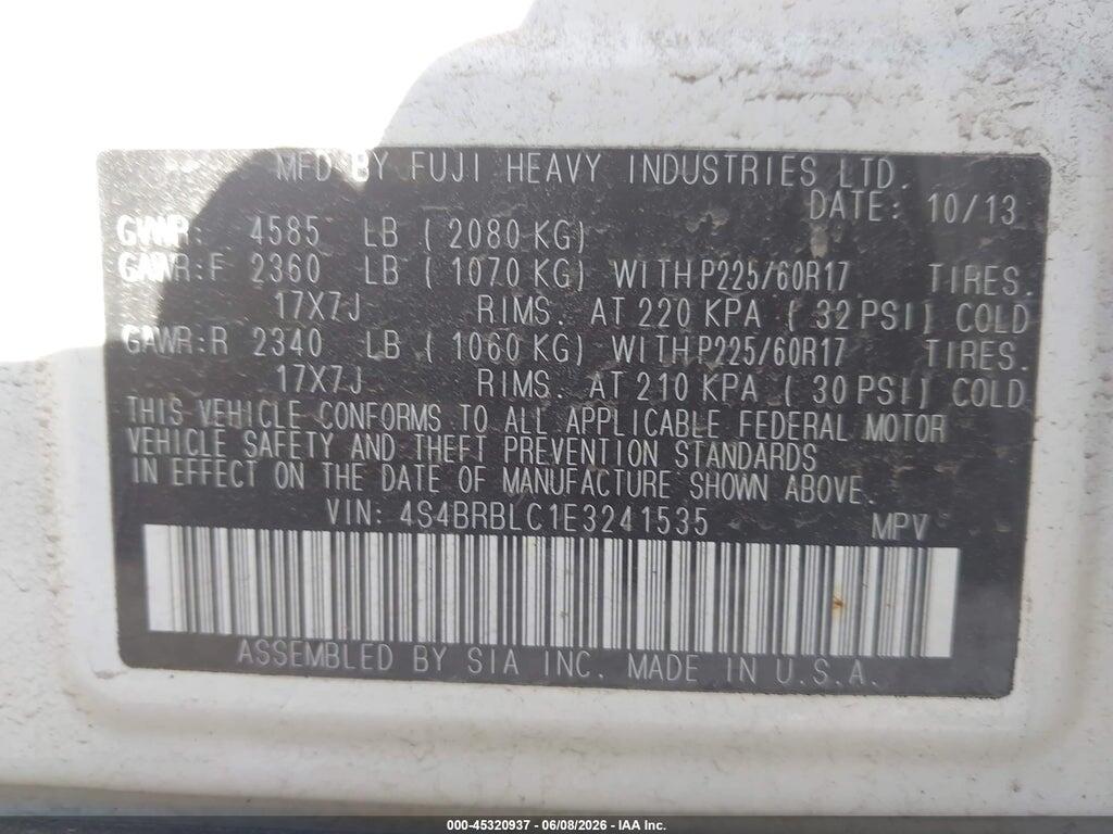 4S4BRBLC1E3241535 2014 SUBARU OUTBACK photo no. 9
