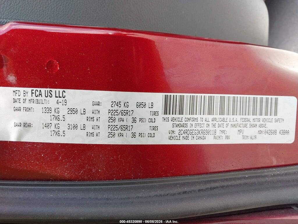 2C4RDGEG3KR690118 2019 DODGE GRAND CARAVAN photo no. 9