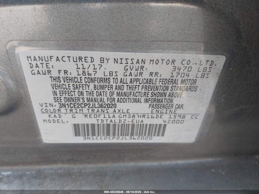 3N1CE2CP2JL362020 2018 NISSAN VERSA NOTE photo no. 9