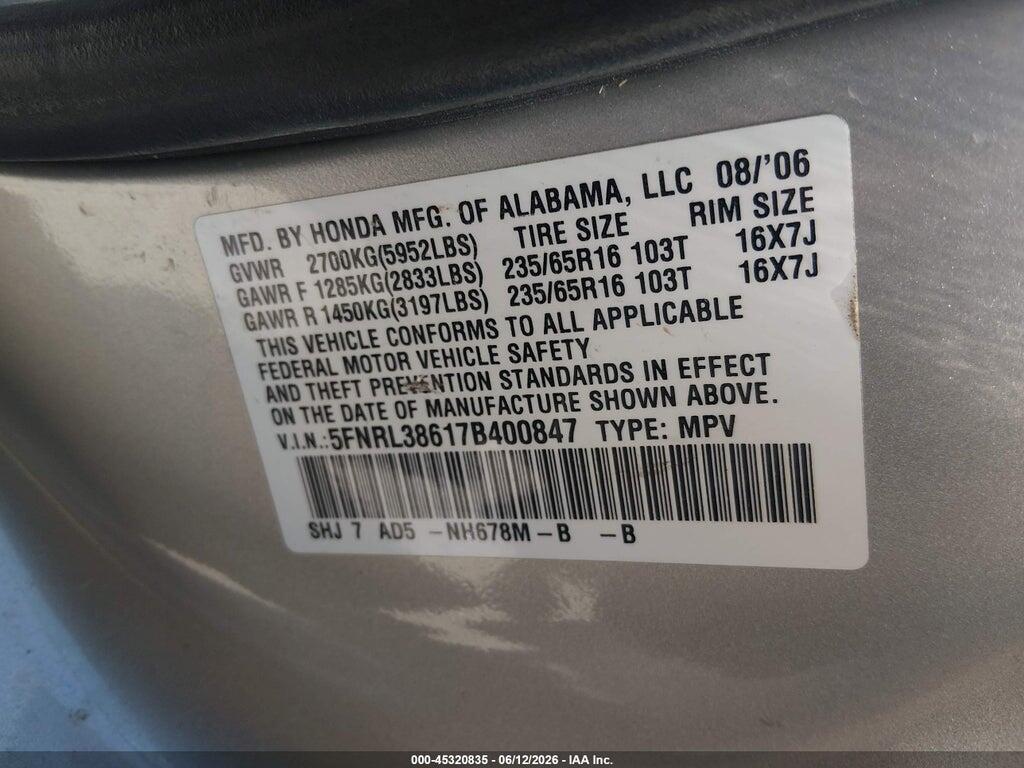 5FNRL38617B400847 2007 HONDA ODYSSEY photo no. 9