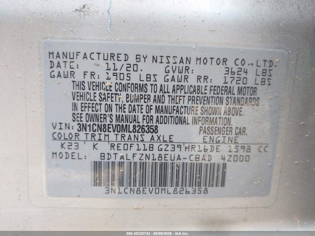 3N1CN8EV0ML826358 2021 NISSAN VERSA photo no. 9