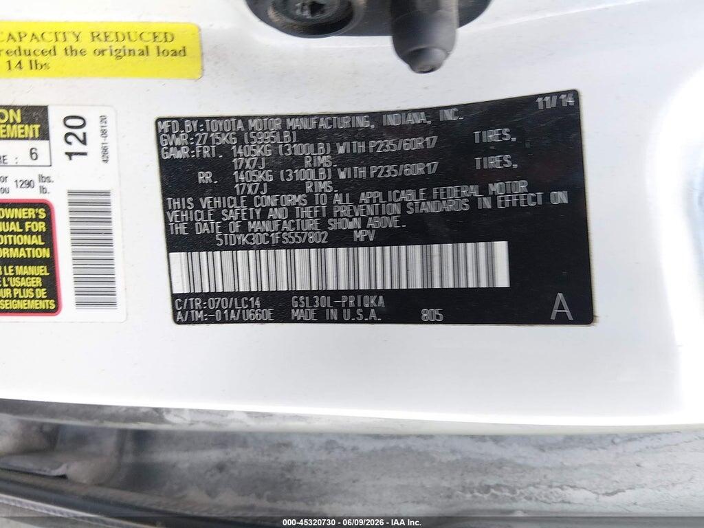 5TDYK3DC1FS557802 2015 TOYOTA SIENNA photo no. 9