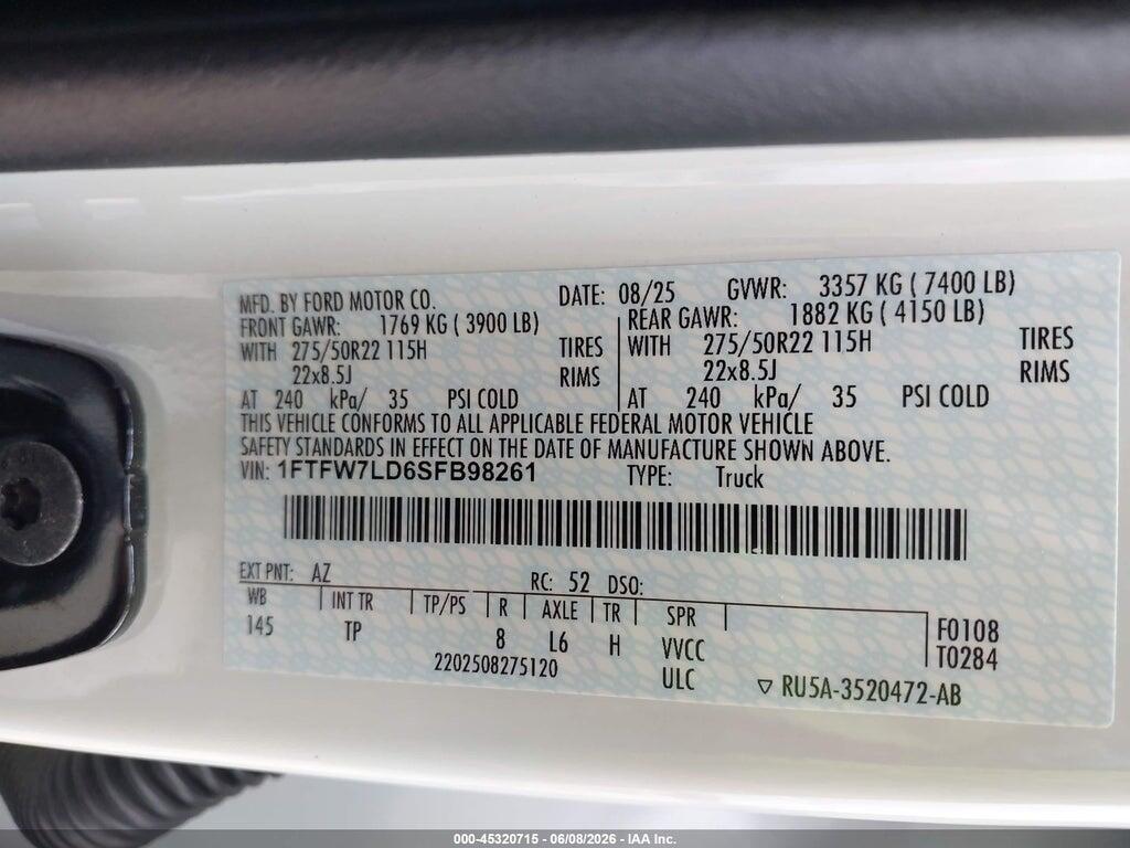 1FTFW7LD6SFB98261 2025 FORD F-150 photo no. 9