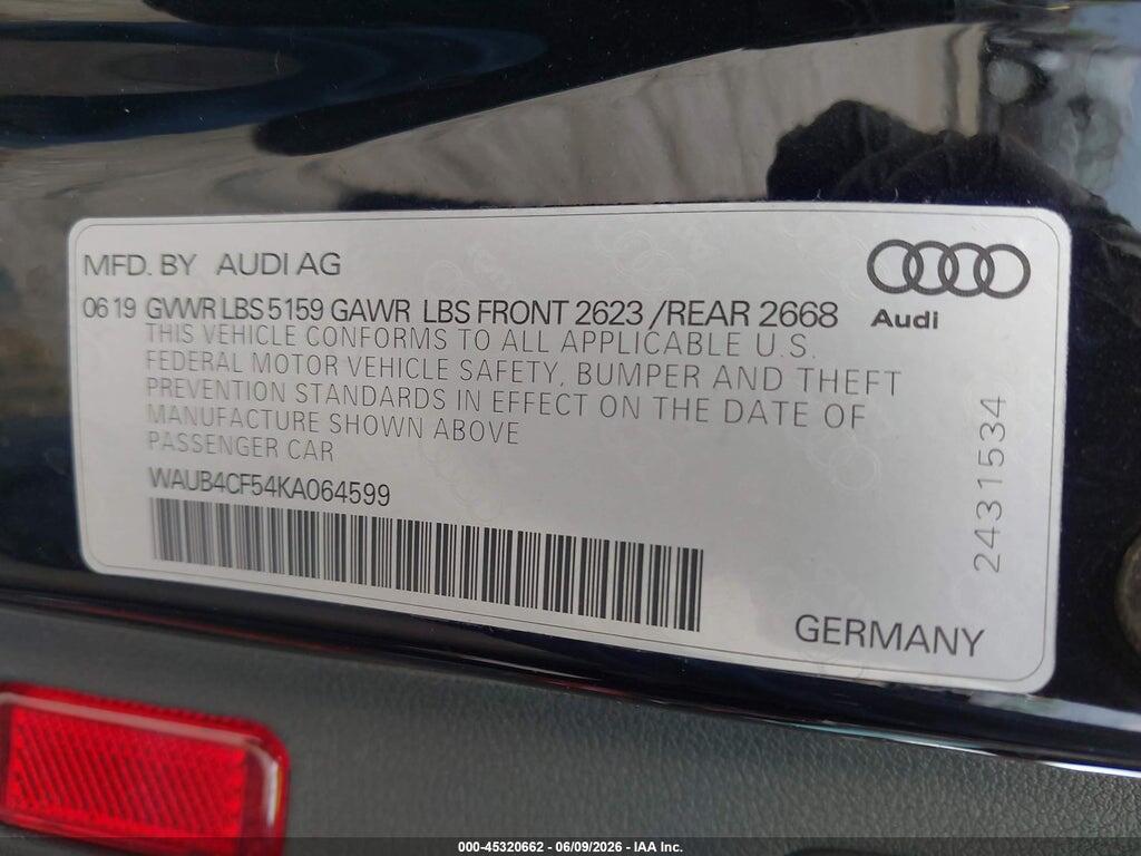 WAUB4CF54KA064599 2019 AUDI S5 photo no. 9