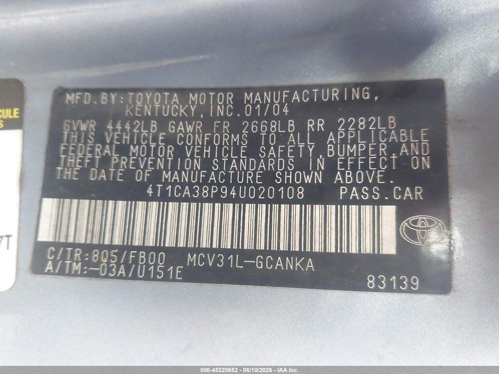 4T1CA38P94U020108 2004 TOYOTA CAMRY SOLARA photo no. 9