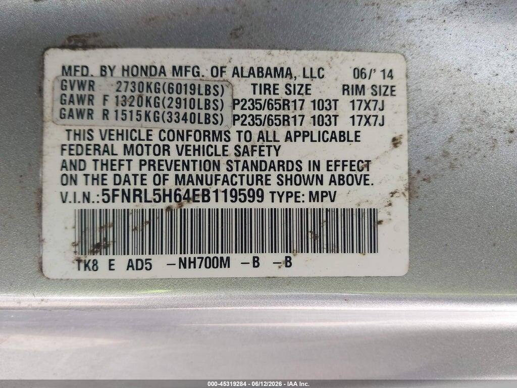 5FNRL5H64EB119599 2014 HONDA ODYSSEY photo no. 9