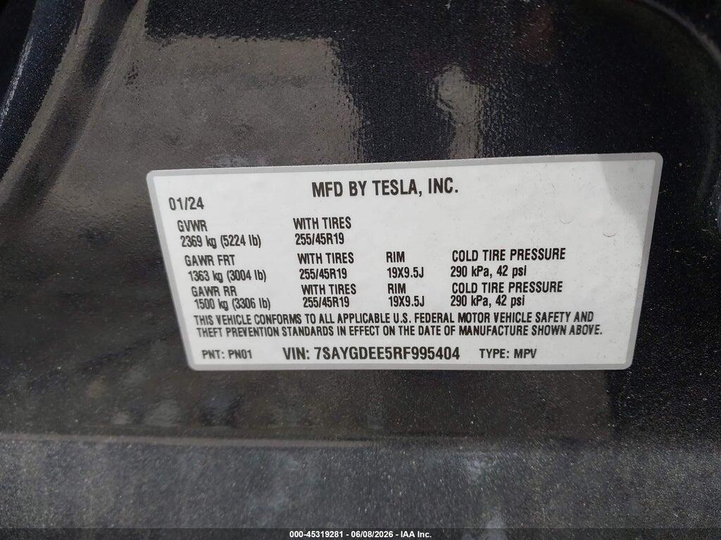 7SAYGDEE5RF995404 2024 TESLA MODEL Y photo no. 9