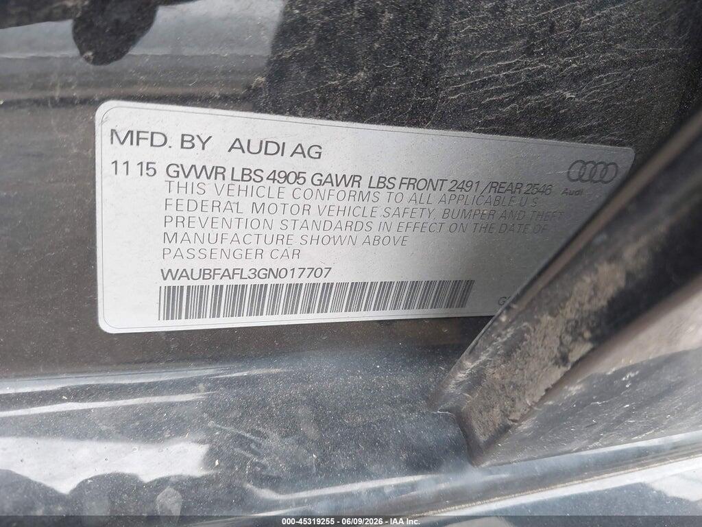 WAUBFAFL3GN017707 2016 AUDI A4 photo no. 9