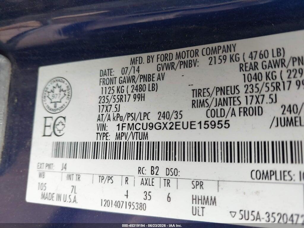 1FMCU9GX2EUE15955 2014 FORD ESCAPE photo no. 9