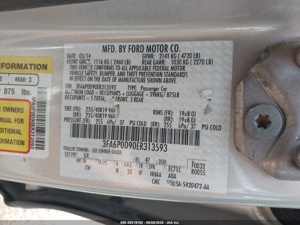 3FA6P0D90ER313593 2014 FORD FUSION photo no. 9