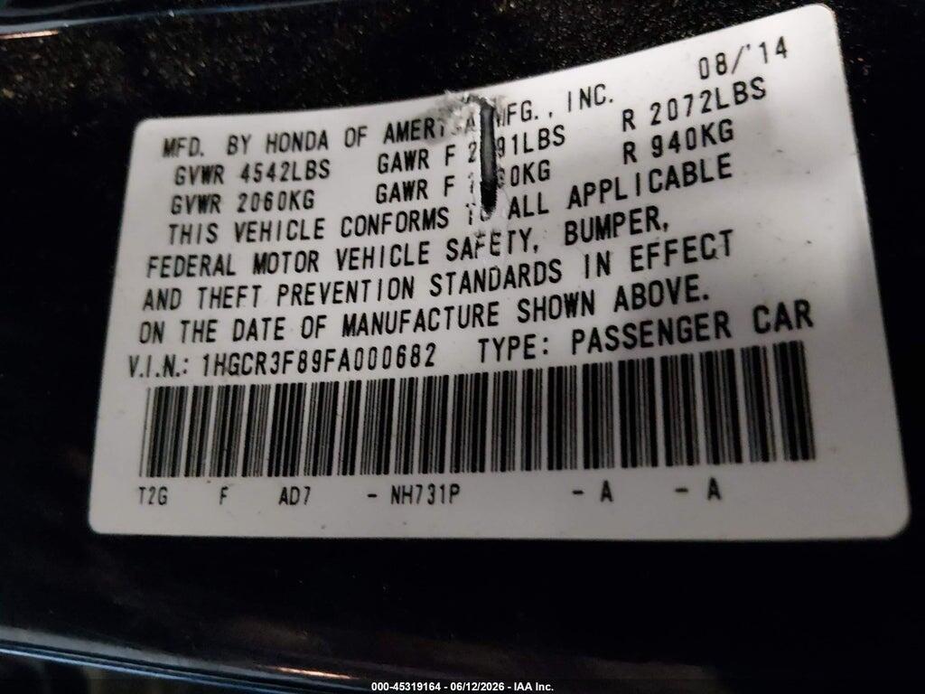 1HGCR3F89FA000682 2015 HONDA ACCORD photo no. 9