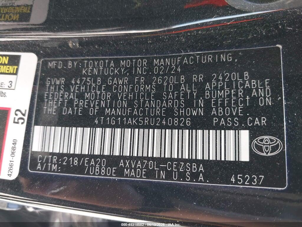4T1G11AK5RU240826 2024 TOYOTA CAMRY photo no. 9