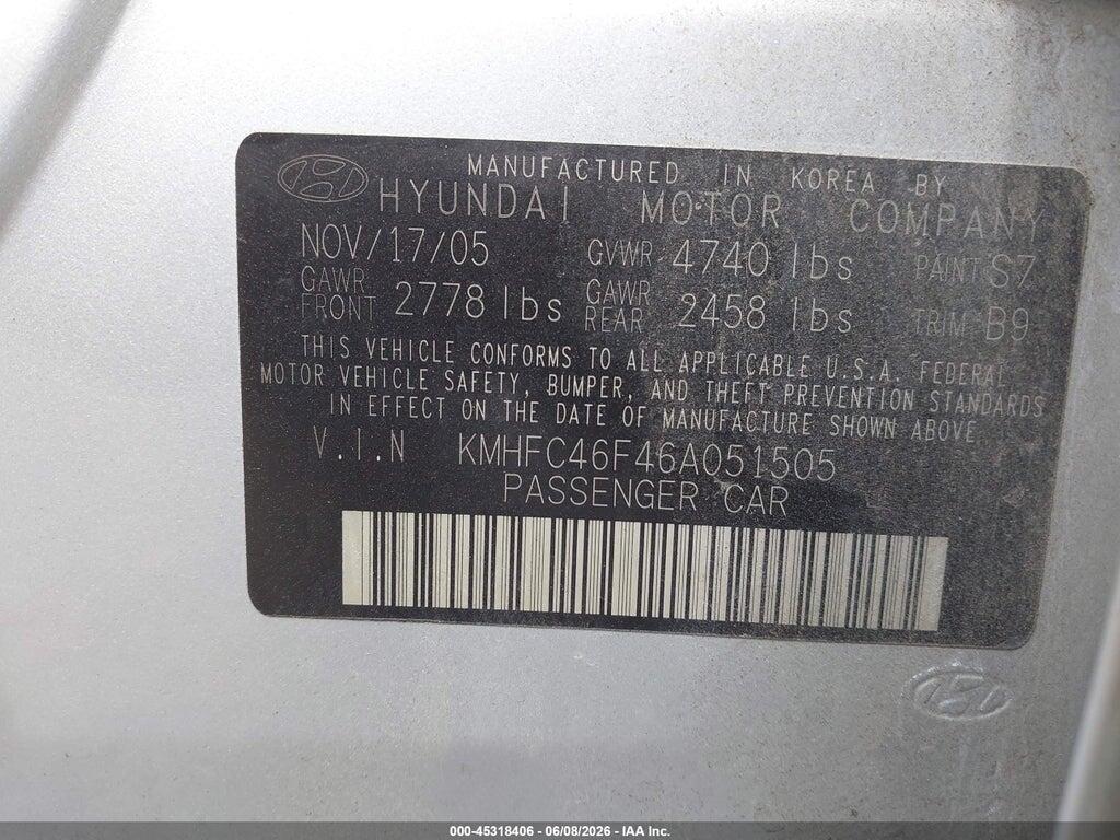 KMHFC46F46A051505 2006 HYUNDAI AZERA photo no. 9