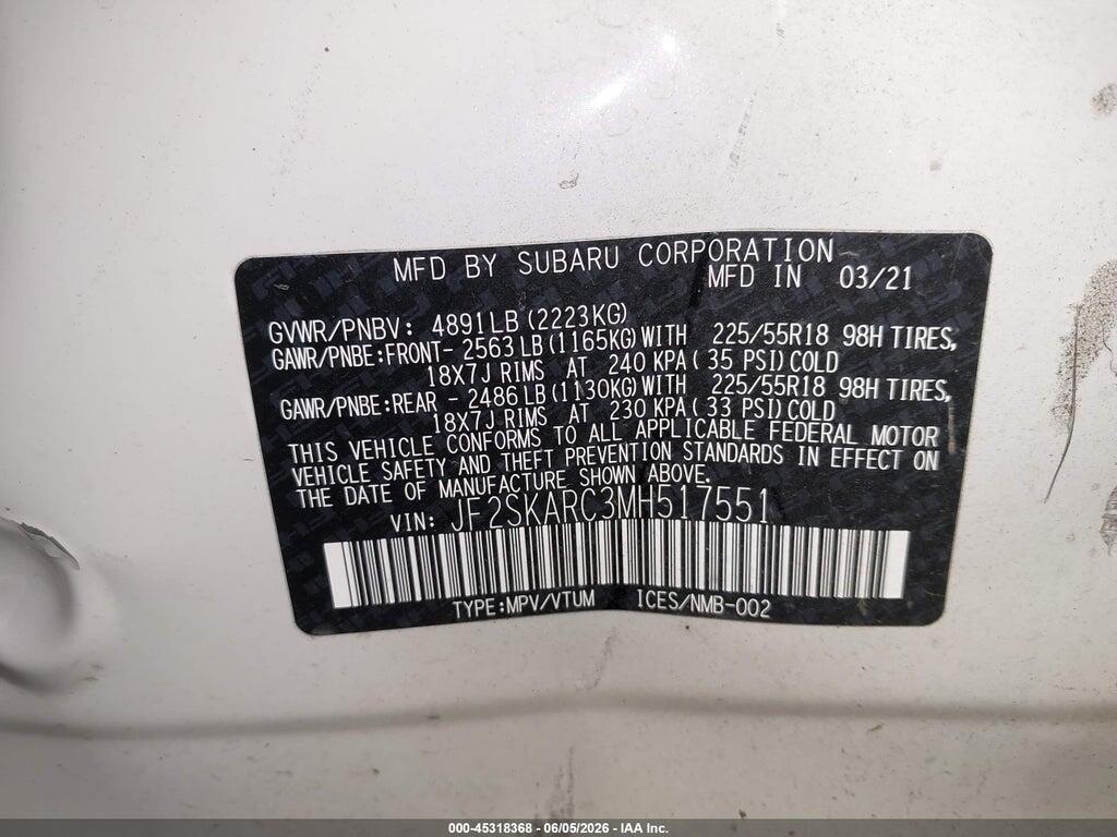 JF2SKARC3MH517551 2021 SUBARU FORESTER photo no. 9