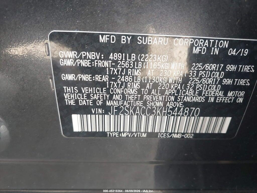 JF2SKACC3KH544870 2019 SUBARU FORESTER photo no. 9