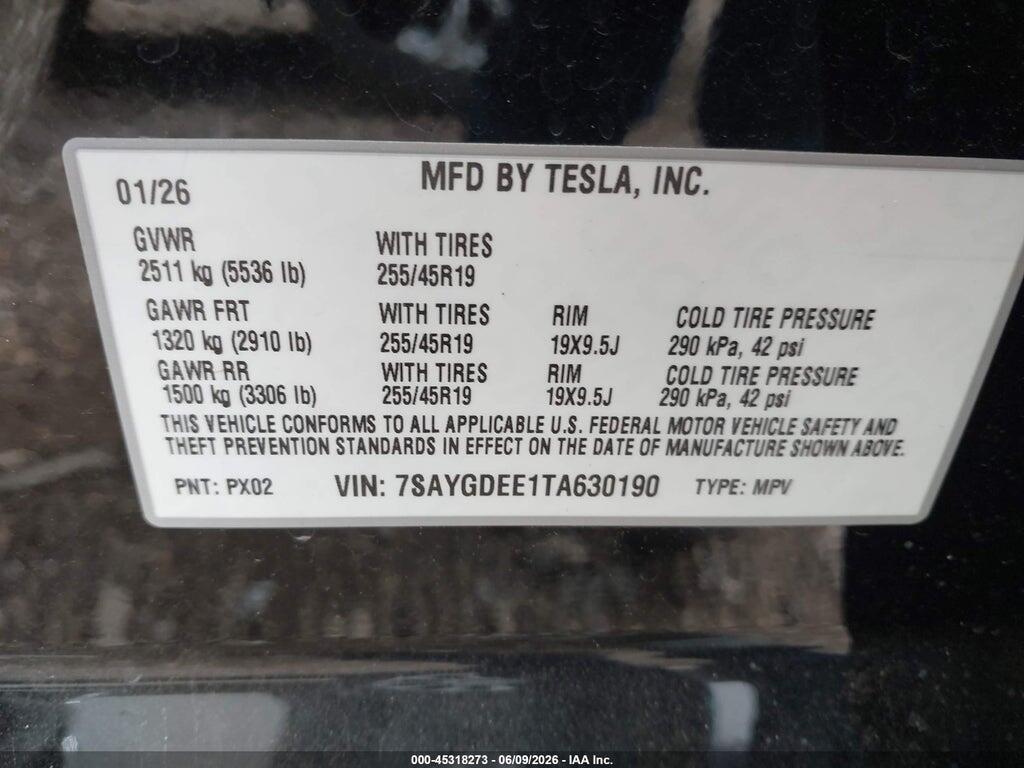 7SAYGDEE1TA630190 2026 TESLA MODEL Y photo no. 9