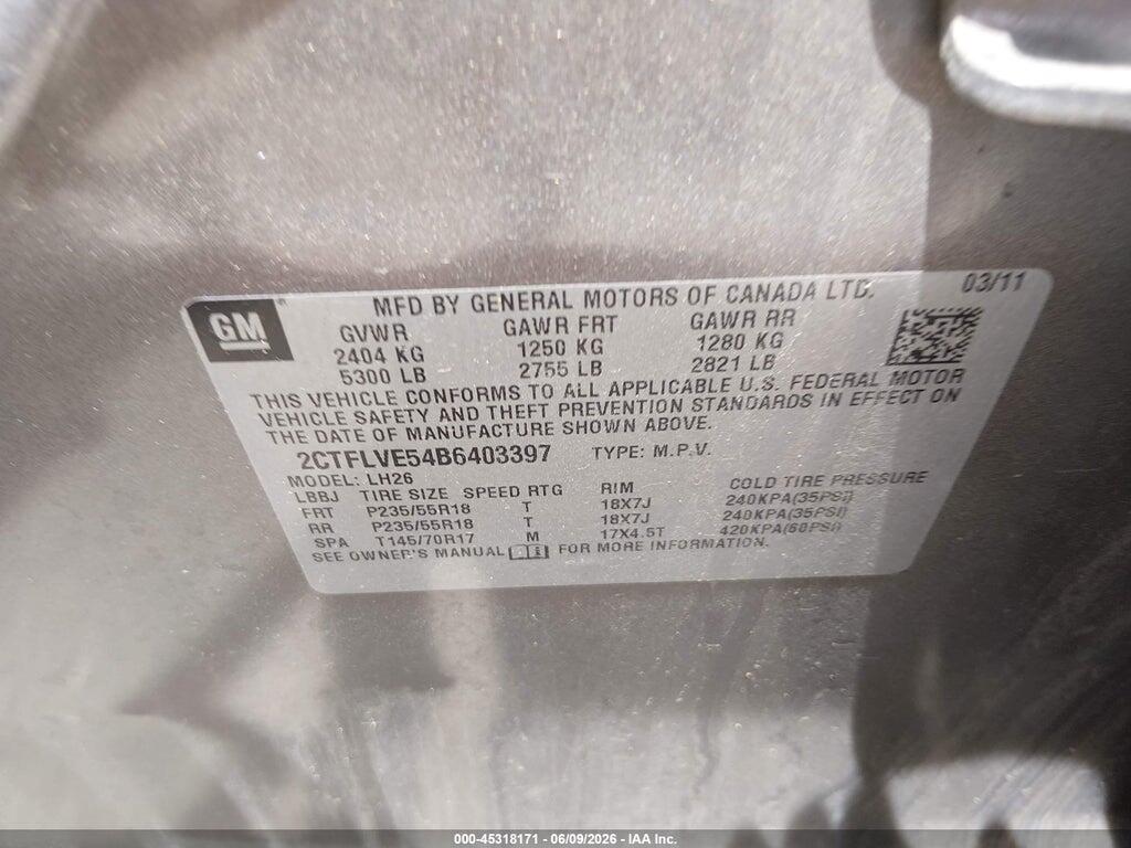 2CTFLVE54B6403397 2011 GMC TERRAIN photo no. 9
