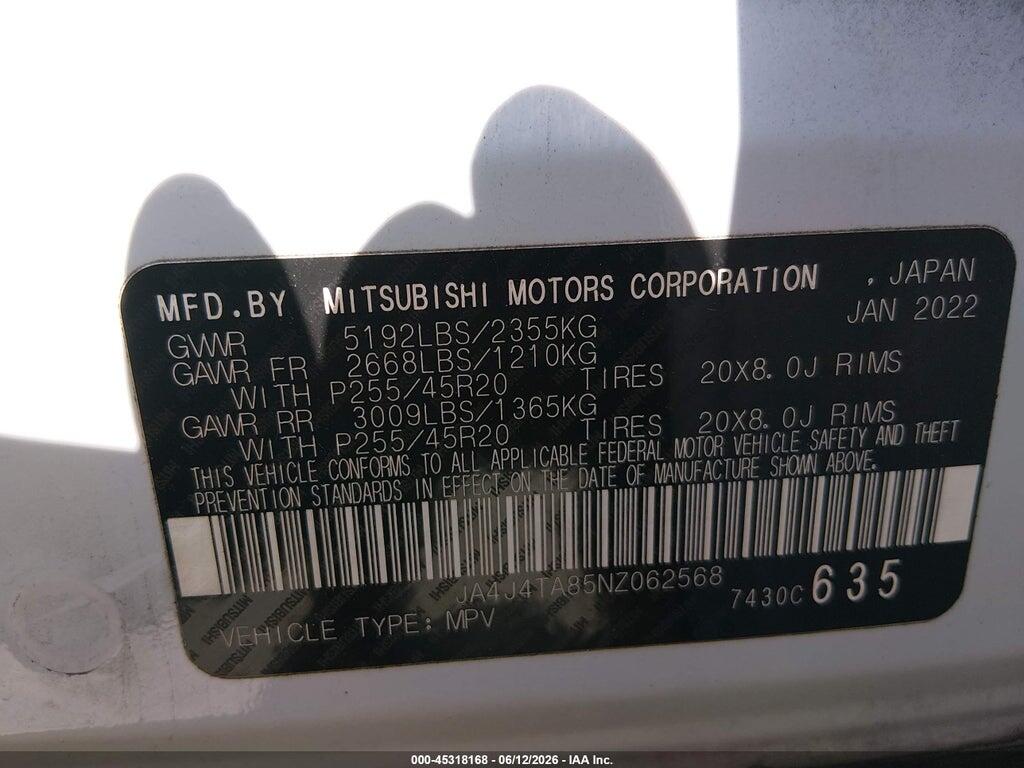 JA4J4TA85NZ062568 2022 MITSUBISHI OUTLANDER photo no. 9