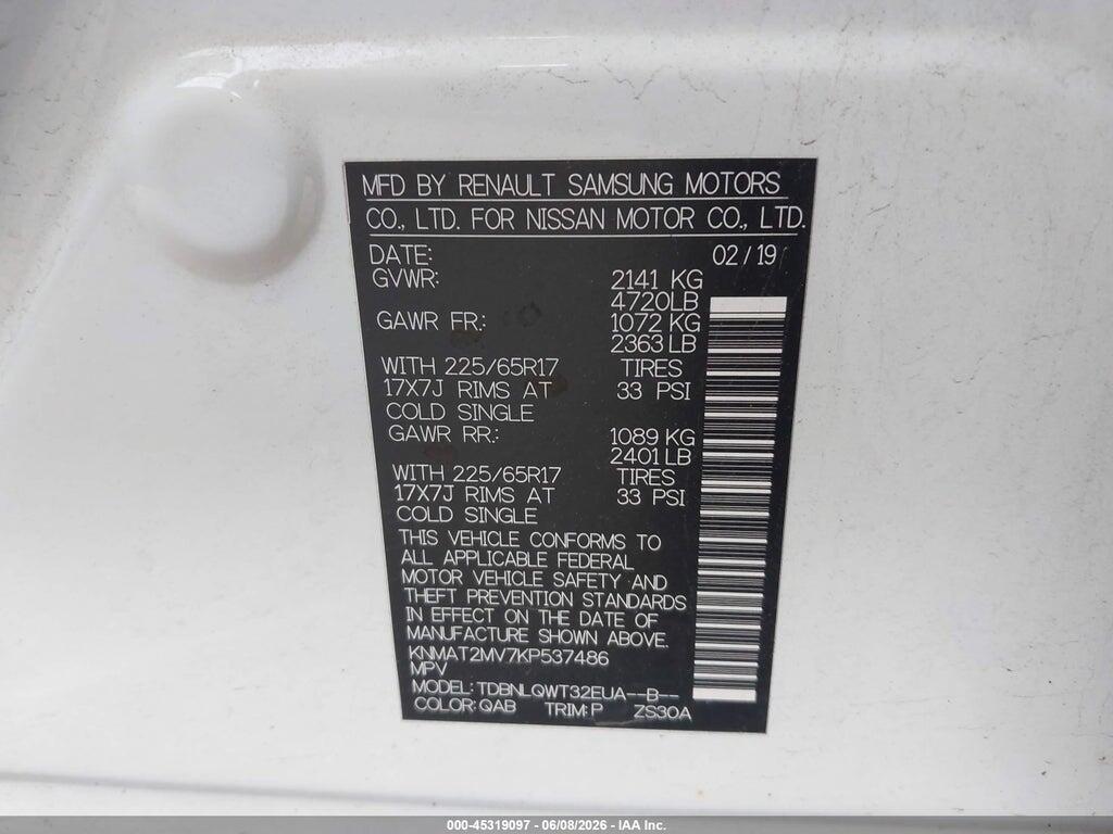 KNMAT2MV7KP537486 2019 NISSAN ROGUE photo no. 9