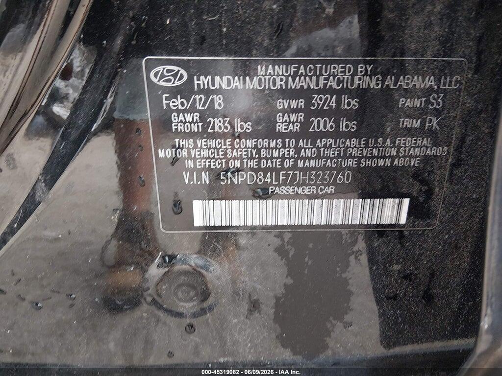 5NPD84LF7JH323760 2018 HYUNDAI ELANTRA photo no. 9
