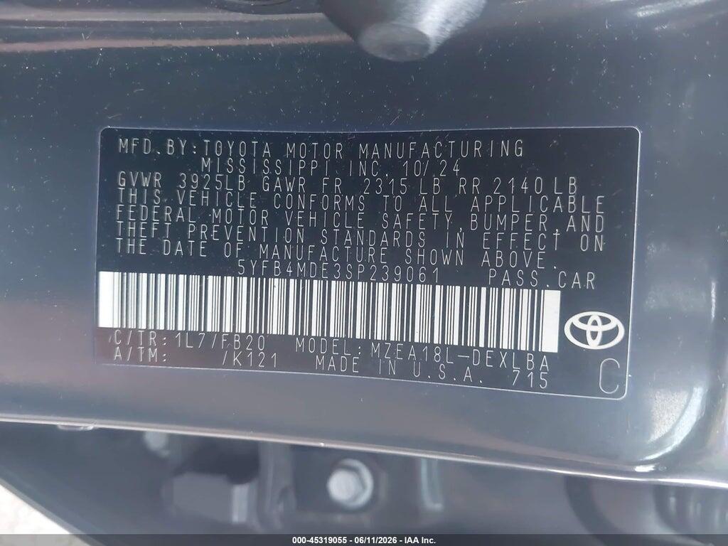 5YFB4MDE3SP239061 2025 TOYOTA COROLLA photo no. 9