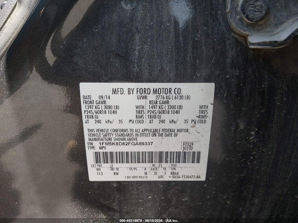 1FM5K8D82FGA89337 2015 FORD EXPLORER photo no. 9
