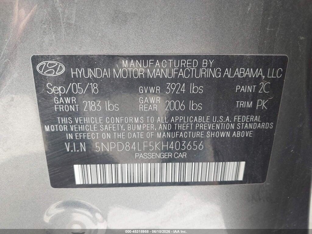 5NPD84LF5KH403656 2019 HYUNDAI ELANTRA photo no. 9